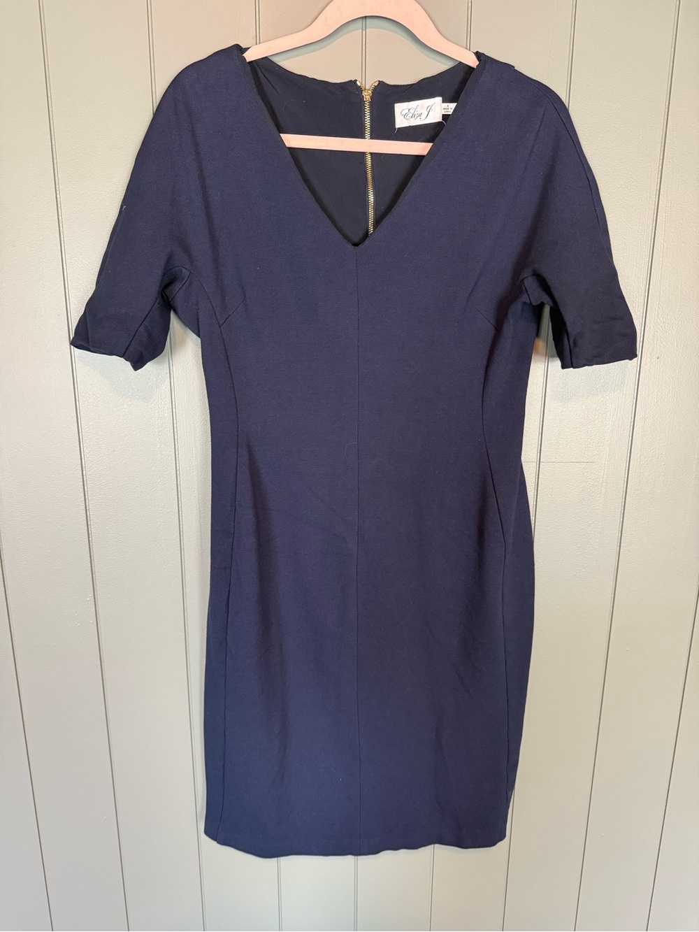 Navy V-Neck Sheath Dress